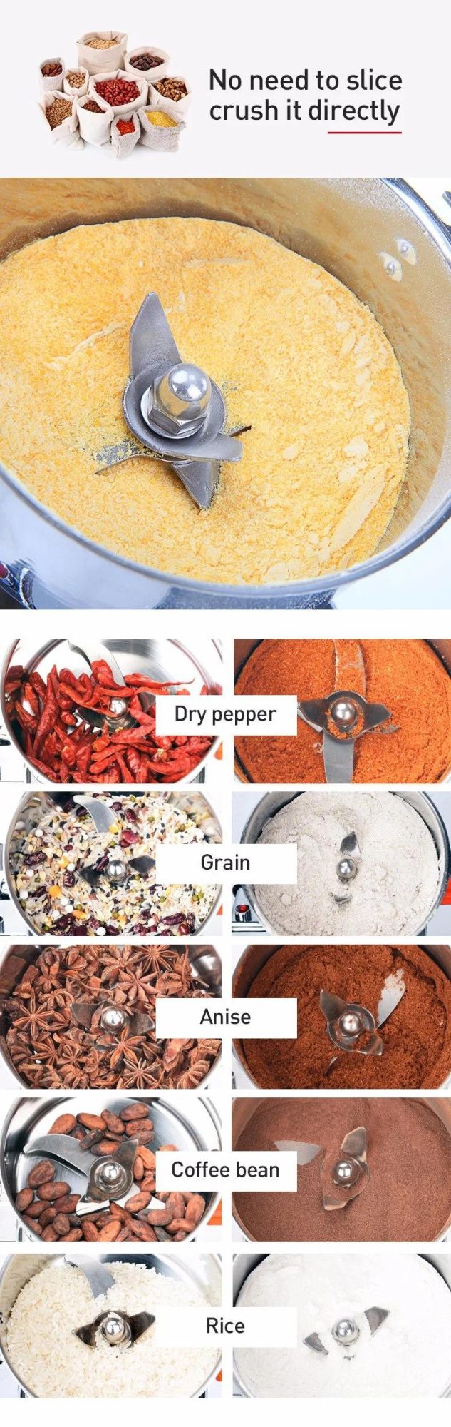 China Commercial Home Grain Rice Spice Wheat Beans Crushing Grinder Machine