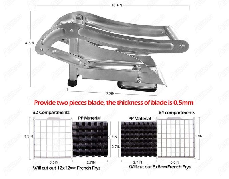 St45 Manual Potato Chips Cutter Vegetable Strips Slicer Shredder 8*8 & 12*12mm French Fries Cutter Cutting Machine with Sucker