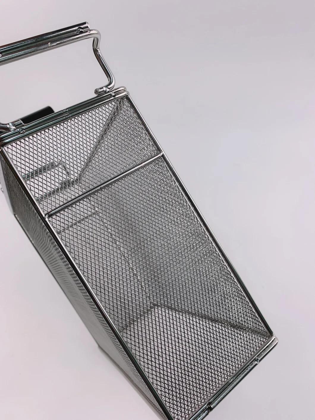 Stainless Steel Retangular Deep Fryer Basket with Two Wood Handles for Kitchen Equipment