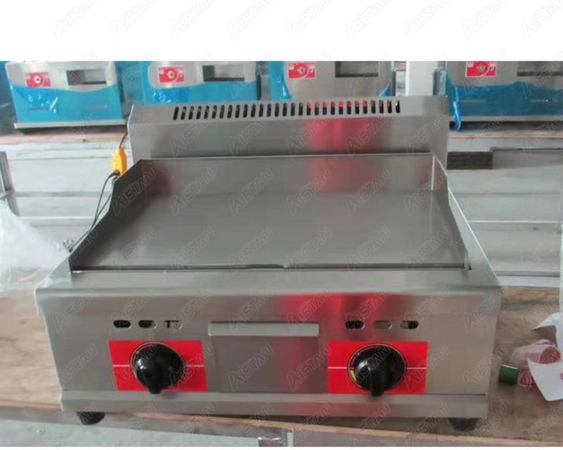 Gh718A Commercial Counter Top Gas BBQ Griddle 2 Burner All Flat for Steak Chicken Fried Noodle Stainless Steel Counter Top Griddle Grill