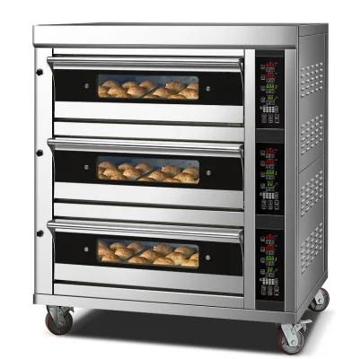 Manufacturer Commercial Three Layer Six Tray Stainless Steel Gas Steam Oven