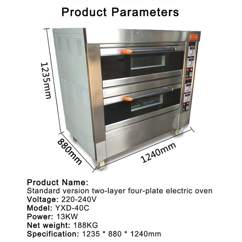 Gas Electric Oven Baking Machine Commercial Bakery Appliance Machinery Pizza with 2 Deck 4 Trys Baking Equipment Bakery Pizza Oven