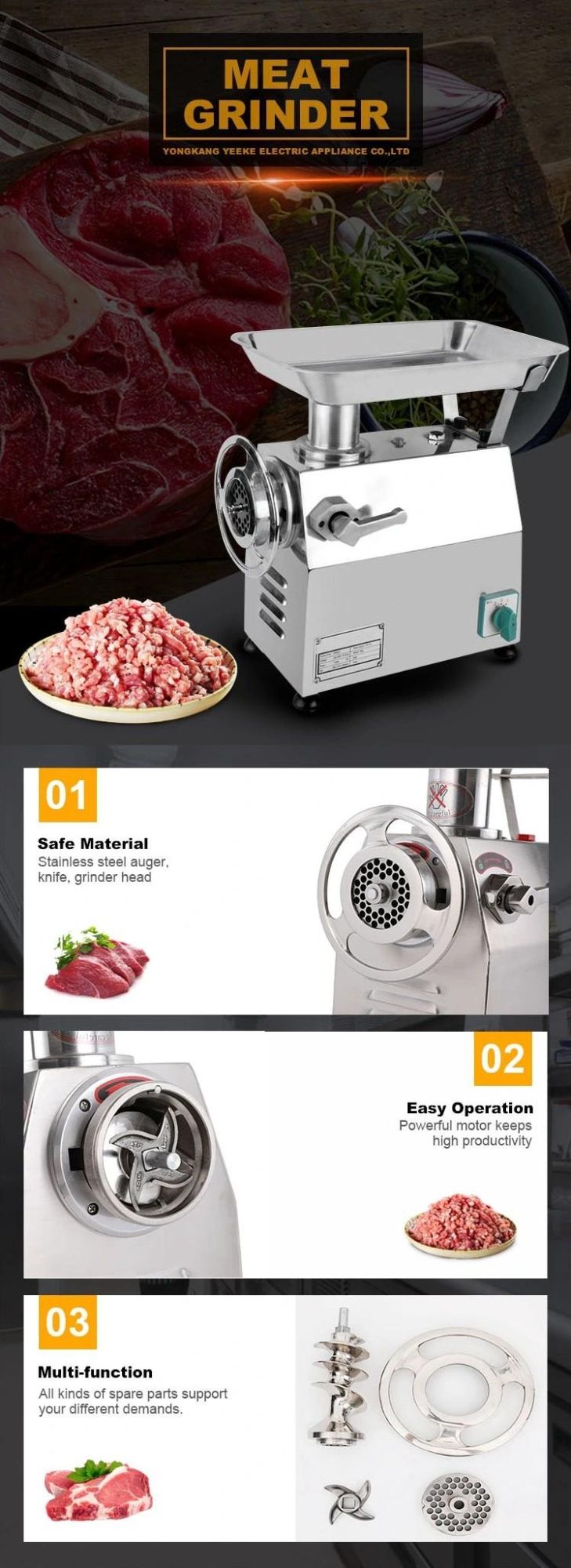 High Capacity Meat Mincing Machine/Electric Commercial Meet Grinder/Food Grind Machine