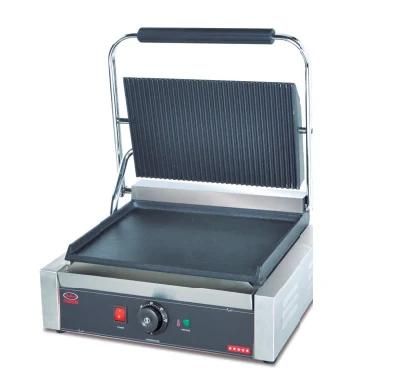 Counter Top Commercial Single Plate Electric Panini Grill Top Grooved Bottom Flat
