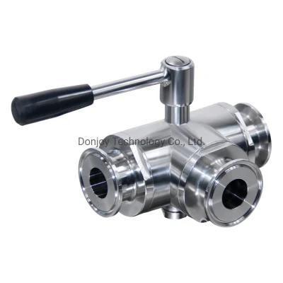 CE Stainless Steel Hygienic 3-Way Ball Valve with Handle