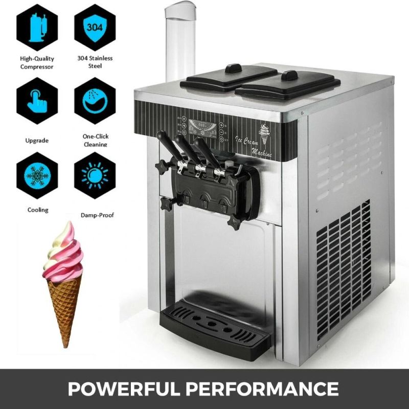 2200W 20-28L/H Three Flavor Floor Standing Slushy and Soft Ice Cream Machine