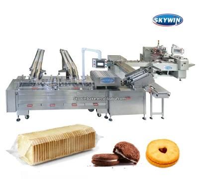 Three-Servo Motor Control Food Automatic Sandwich Biscuit Machine Flow Packaging