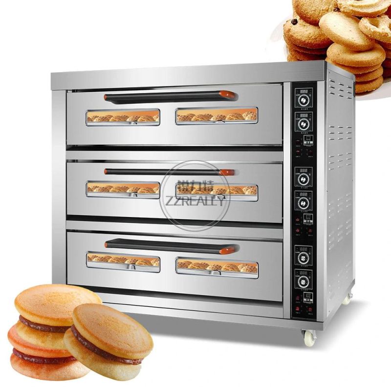 3 Decks 9 Trays Commercial Electric Baking Oven Large Kitchen Equipment Appliance Pizza Cake Oven Moon Cake Bread Bakery Machine with Steam