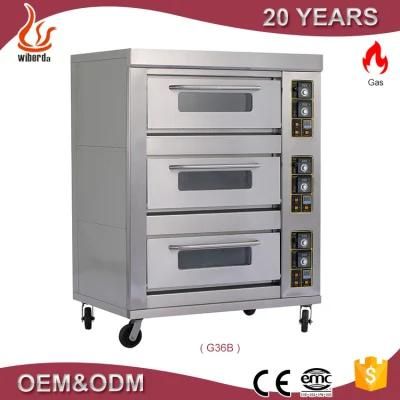 Junjian Commercial Cake Making 3 Deck 6 Trays Free Standing Bakery Gas Oven Baking Bread ...