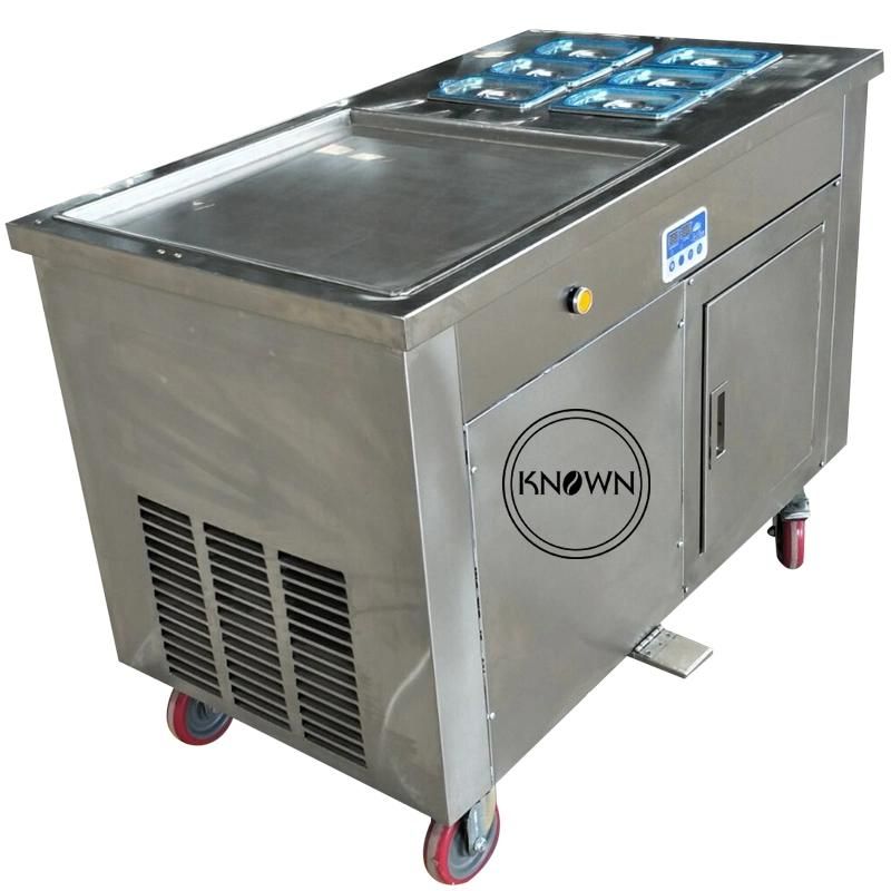 Fried Ice Cream Roll Making Snack Machine with Single Square Pan with 6 Freezer Cooling Tank