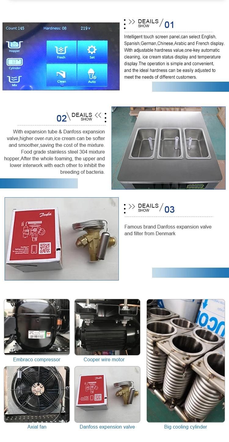 Speed Cooling CE Commercial 2+1 Mixed Flavors Frozen Yogurt Soft Ice Cream Machine