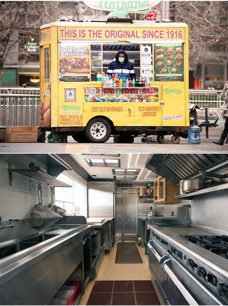 Sunrry Mini Street Fast Food Carts Trailer Mobile Food Cart Design Stainless Steel Fast Food Truck Kitchen Equipment