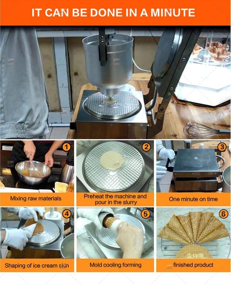 Small Unbonded Golden Ice Cream Cone Oven Cone Machine, Manual Control of Timing and Temperature
