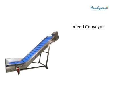 Infeed Conveyor with Blue PU Belt, Infeeder, Food Grade Conveyor, Discharger Conveyor