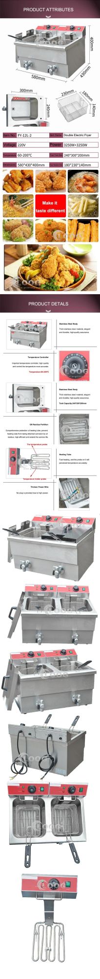 Best Sales Electric Heat up Deep Fat Fryer Catering Equipment Chips Oil Frying Churro Machines French Fries Fryer Double 12L with Baskets