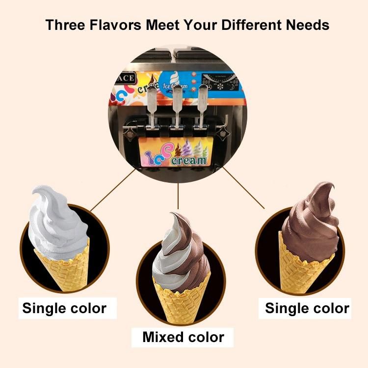 Hot Sale Commercial 3 Flavors 2+1 Mixed Stand Soft Serve Freezer Ice Cream Machine