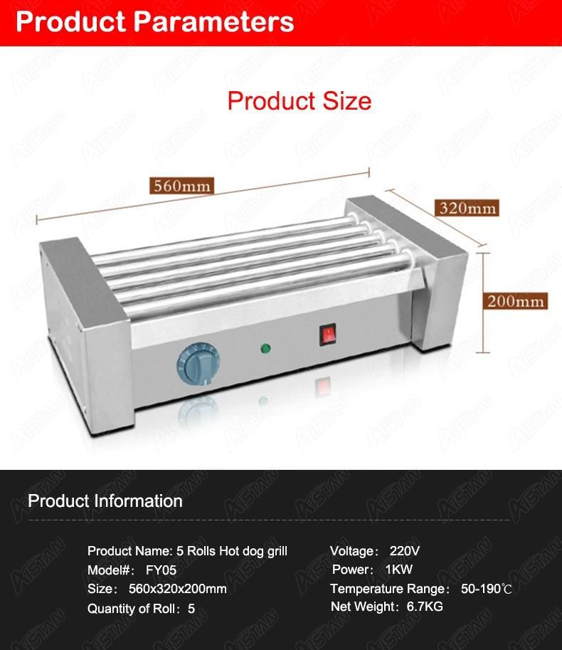 Fy05 Stainless Steel Commercial Hot Dog Grill Sausage Grill Countertop Electric Hot Dog Making Machine Roller Rolling Machine