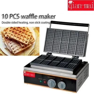 10 Grids Commercial Electric Stainless Steel Snack Food Biscuit Cake Sandwich Waffle Maker