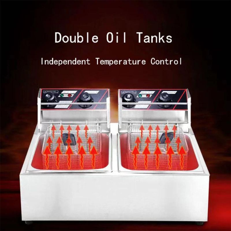 10L 60 Minutes Timer 200 Degrees Celsius Temperature Control Double Tanks Stainless Steel Electric Fryer