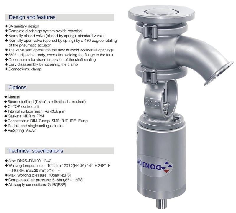 Pneumatic Elbow Type Tank Bottom Valve for Sanitary Application