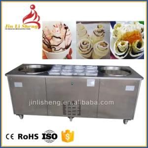 Pan Temperature Display Double Pan Ice Roll Machine with 12 Fruit Trays