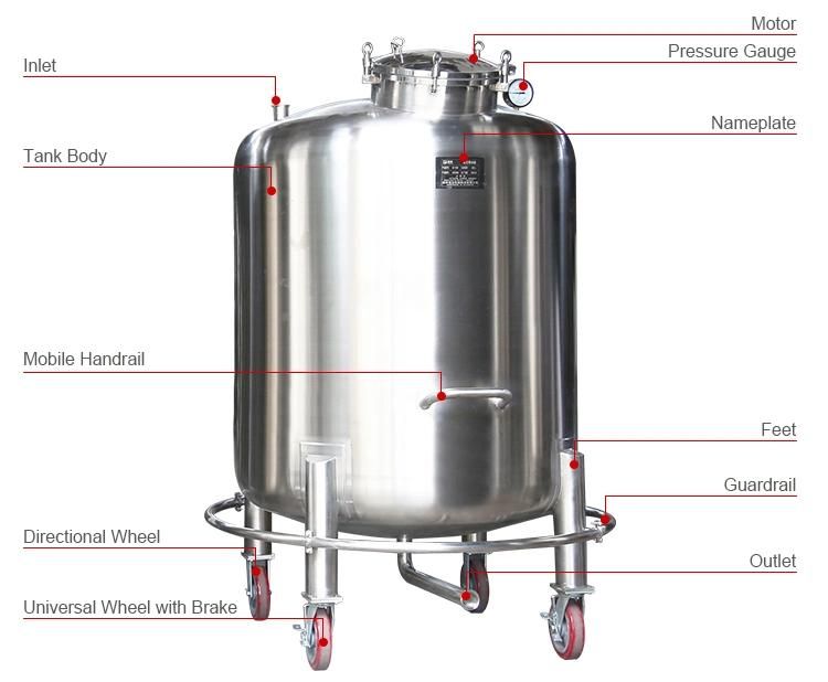 100 200 300 1000 Gallon Honey Oil Vertical Cryogenic Food Grade Stainless Steel Storage Tank