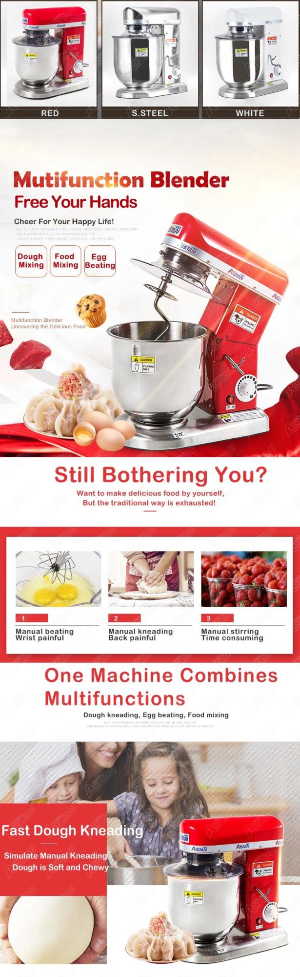 B7r Food Kitchen Equipment Electric Stand Mixer Food Blender Dough Kneading Machine Egg Beating Mixer with 7L Mixing Bowl
