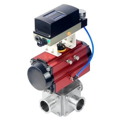 CE Stainless Steel 3-Way Ball Valve with Red Actuator