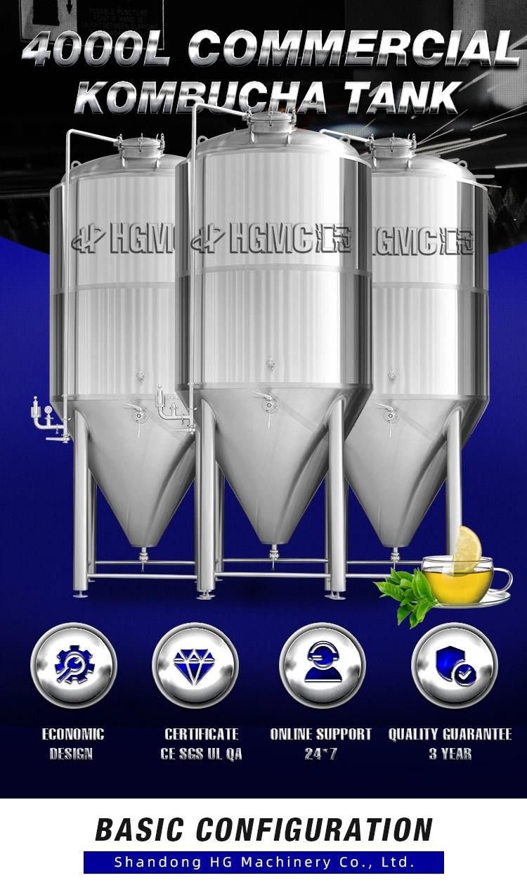 4000 Liter Stainless Steel Beer Fermentation Tank Mirrors Cooling Jacketed Conical Beer Fermenter