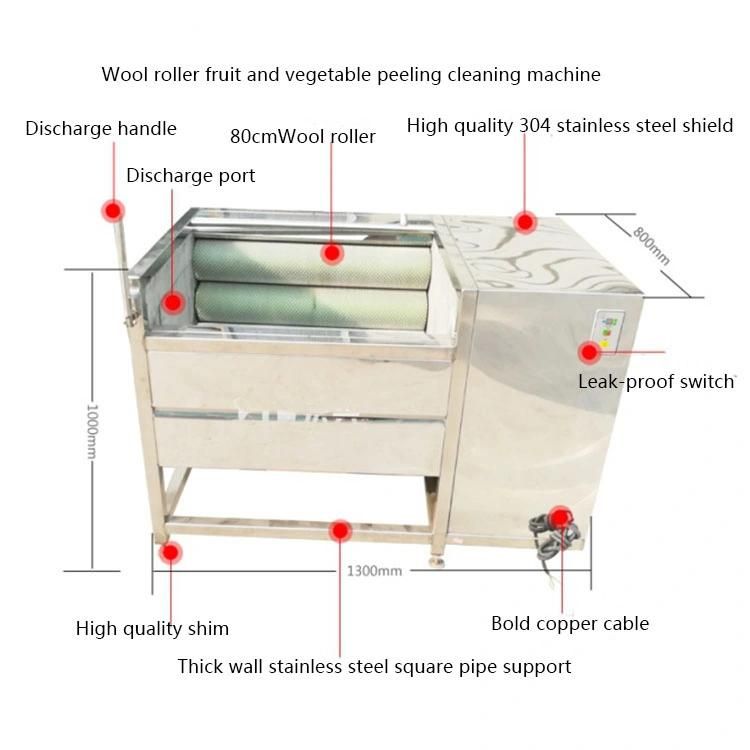 Vegetable Potato Carrot Apple Brush Washer and Peeler Machine
