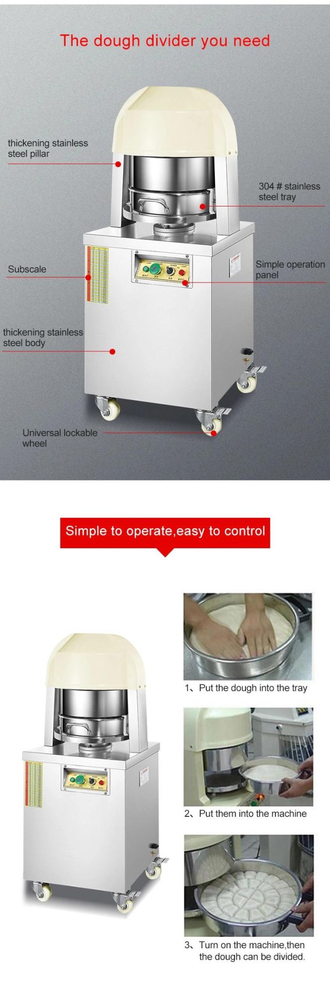 Semi Automatic Dough Divider with Food Grade Stainless Steel