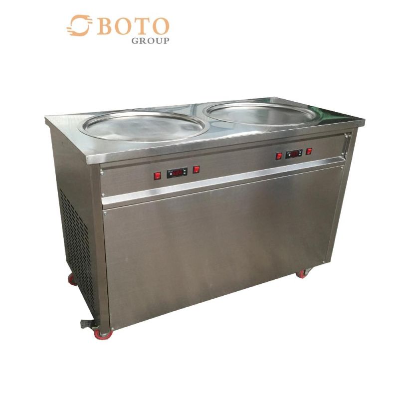 Frozen Commercial Ice Cream Frying Machine with 2 Flat Pans and Imported Compressor Stainless Steel Fried Ice Cream Roll Machine