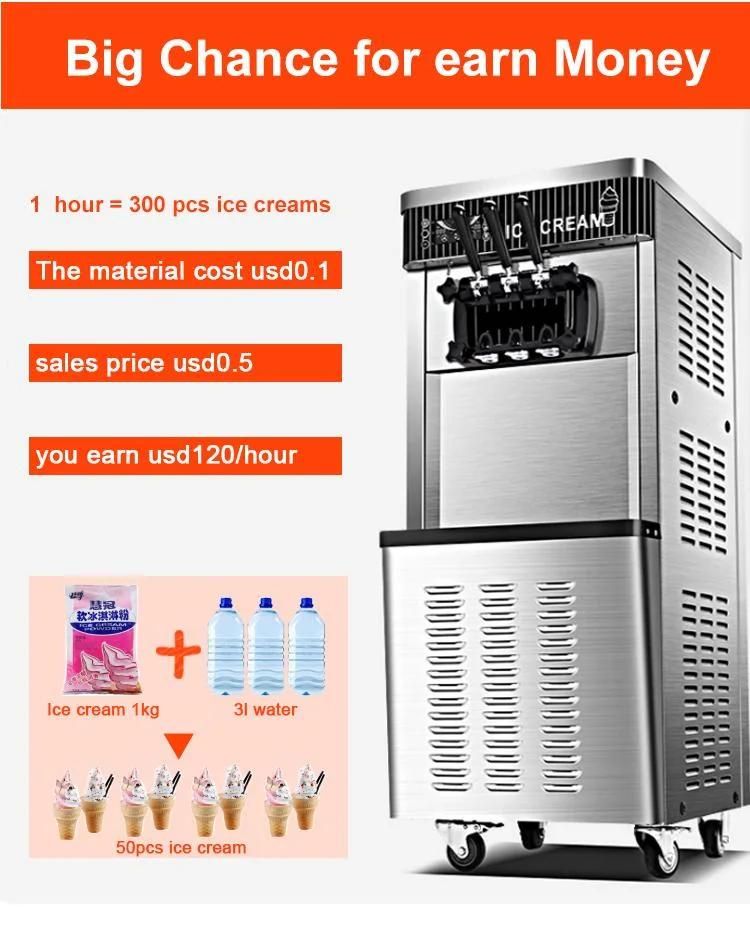 28L/H Production Capacity Three Flvours Commercial Soft Ice Cream Machine