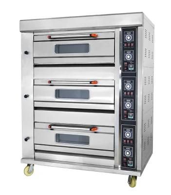 Commercial Bakery Machine Gas Deck Oven 3 Deck 6 Trays Pizza Oven Baking Oven
