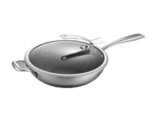 2020 Stainless Steel Tri-Ply Non-Stick Wok with Strong Glass Lid