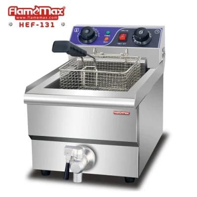CE Approval 1 Tank 1 Basket Commercial Countertop Electric Deep Fryer with Tap
