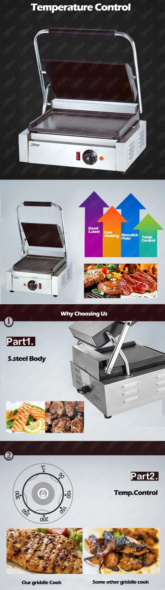 Eg813 Electric Double Plate Nonstick Sandwich Press Maker, BBQ Stick Panini Grill, Suitable for Breakfast, Snacks, 3.6kw