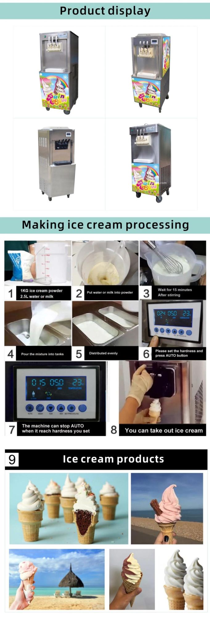 Food Commercial Fried Italian Gelato Hard Soft Serve Frozen Yogurt Ice Cream Making Machine