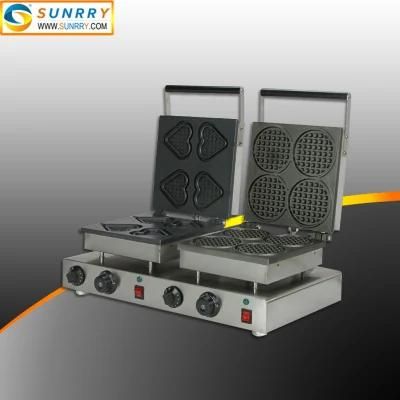 Industrial Custom Plate Waffle Maker for 4 PCS Heart Shape and Round Waffle Cone Machine