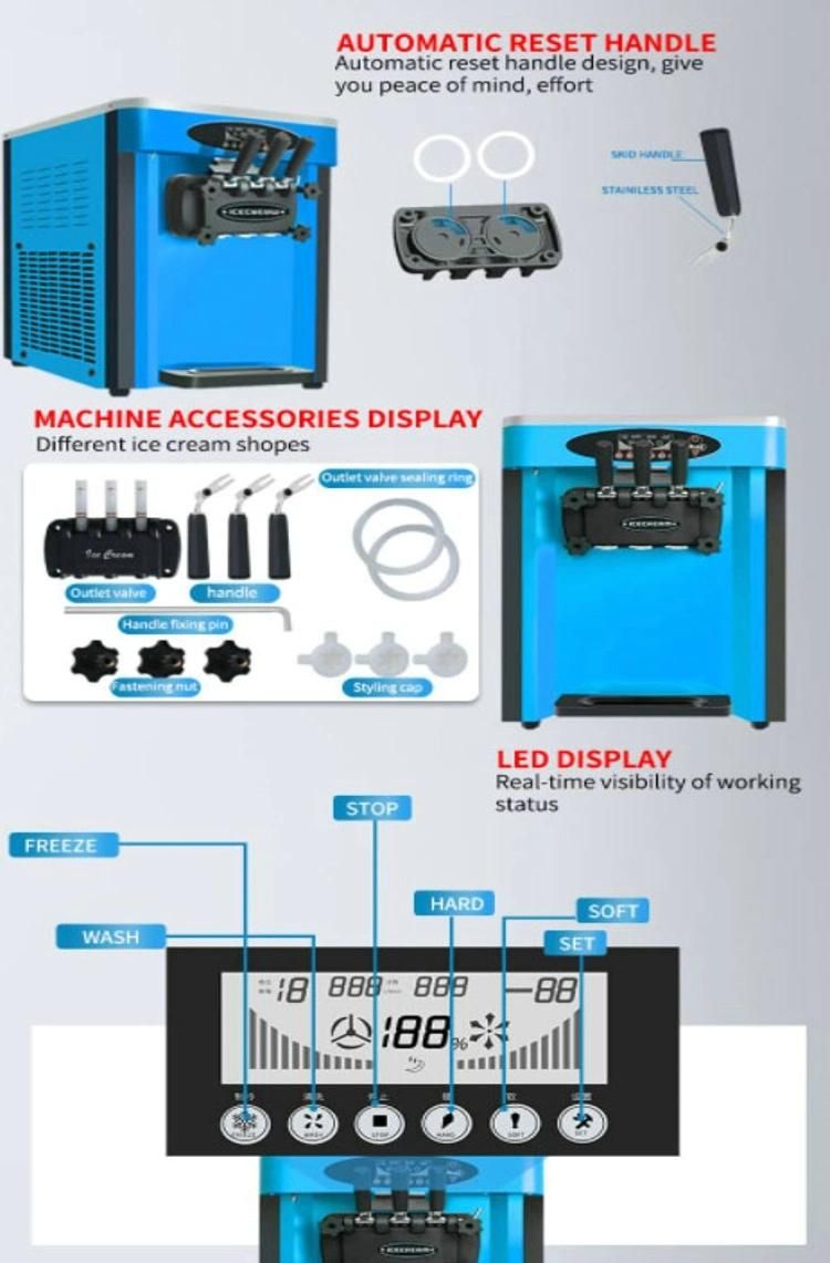 Three Flavors Countertable Ice Cream Machine 36L with Big Capicity BT-36CT