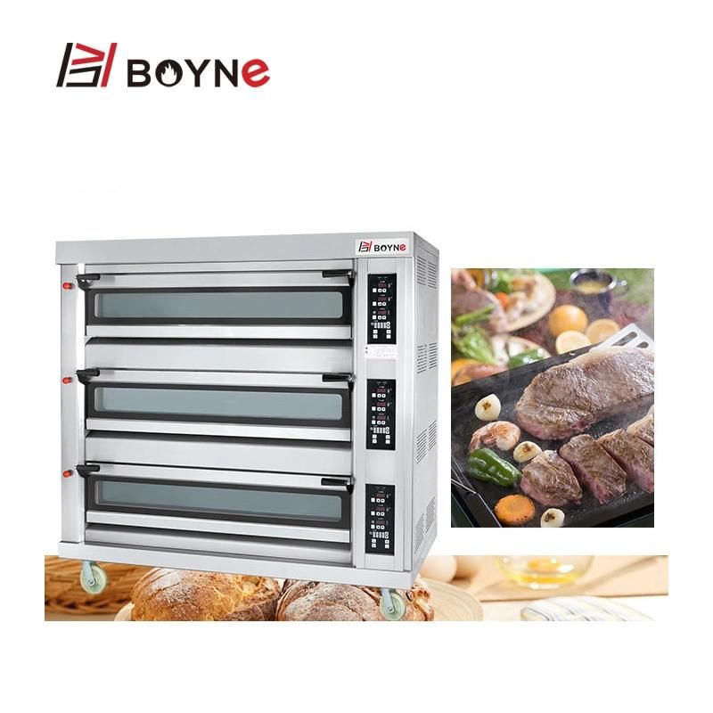 Stainless Steel Gas Three Deck Six Trays Bread Machine Baking Oven