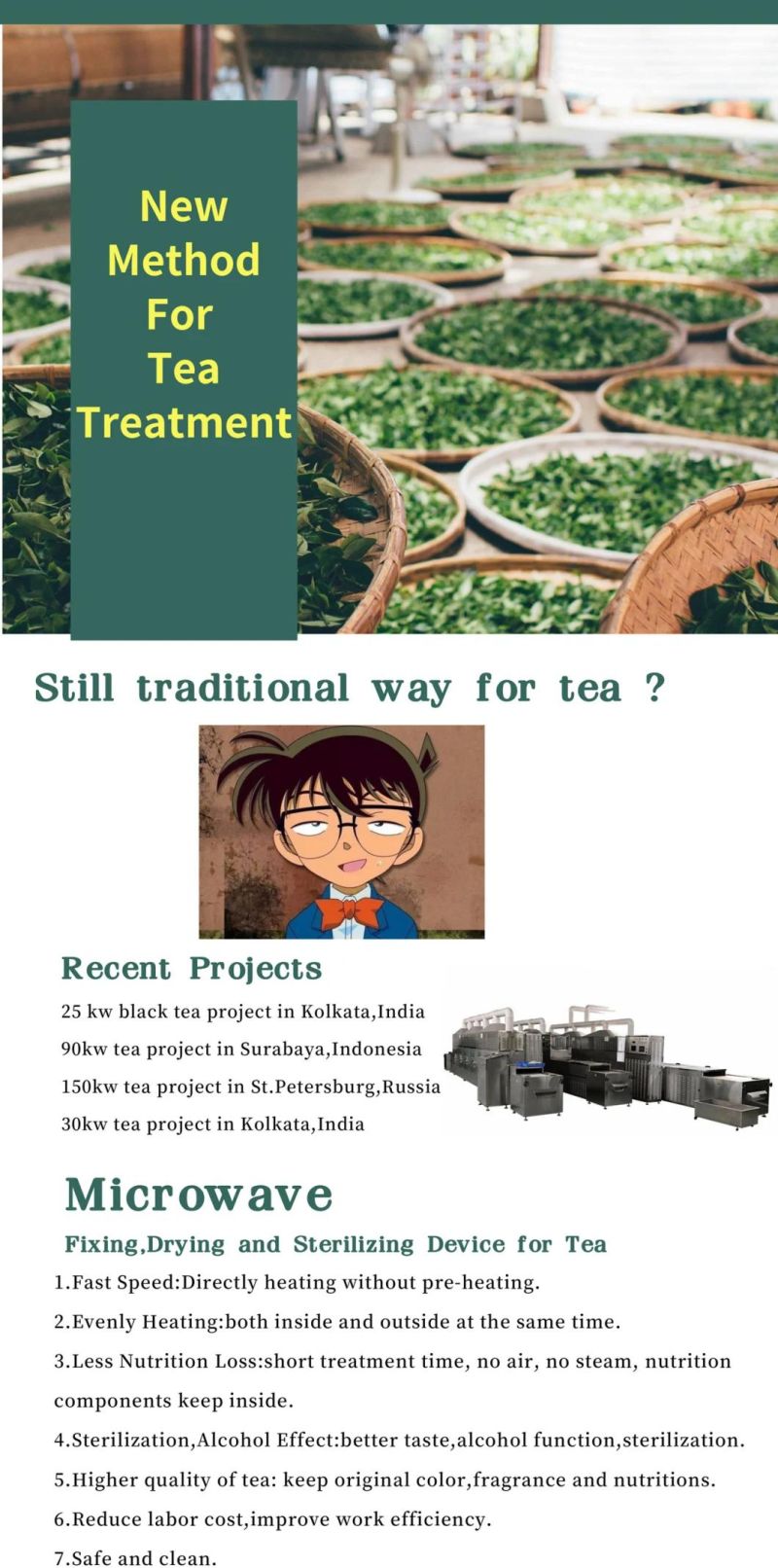 Microwave Sterilization Drying Machine Black Green Tea Powder Water Removing Machine