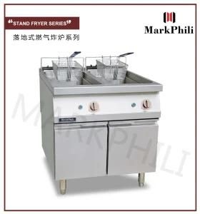 Gas Double Tank Deep Fat Fryer with Cabinet for Commercial Kitchen Equipment