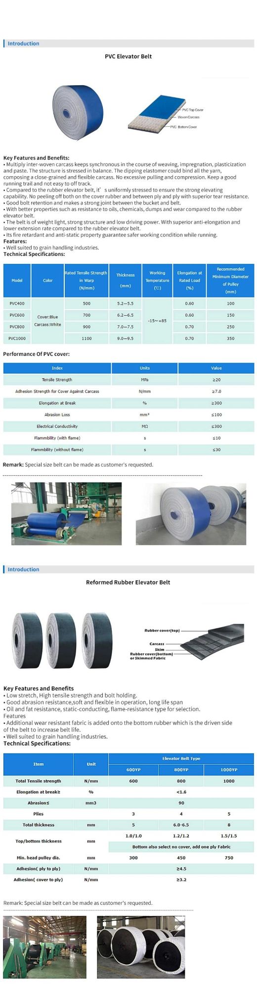 PVC Material Elevator Bucket Belt for Sell