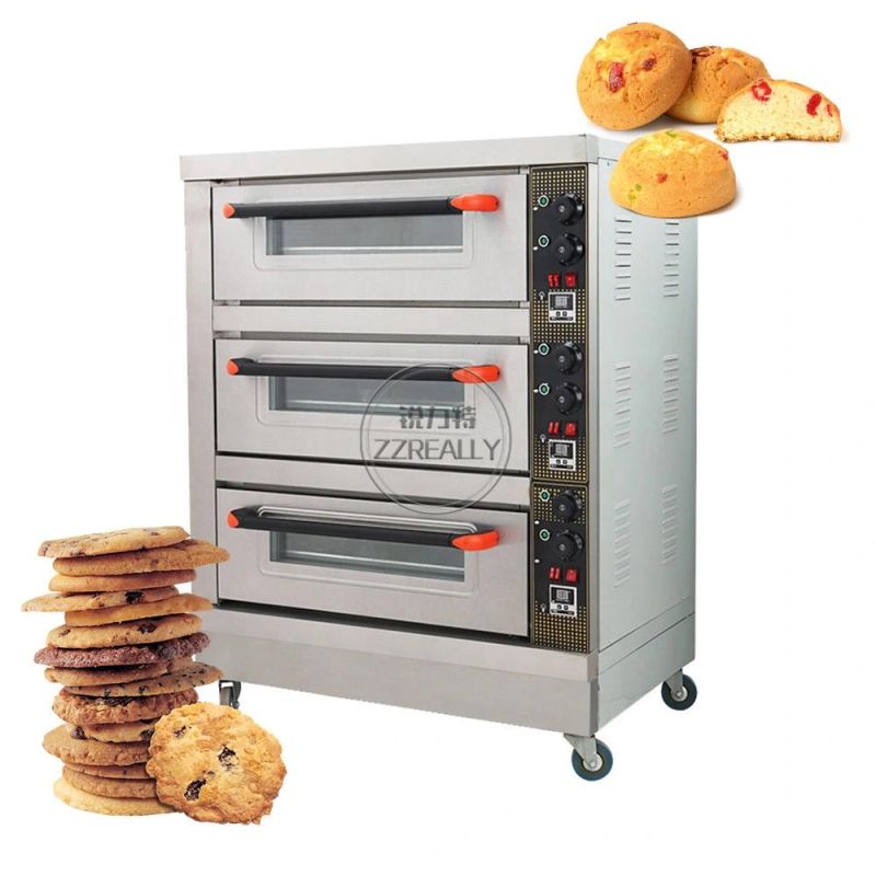 Stainless Steel Electric Baking Oven Sweet Potato Bread Pizza Cake Shop Commercial Oven 3 Decks 3 Trays Bakery Machines Equipment