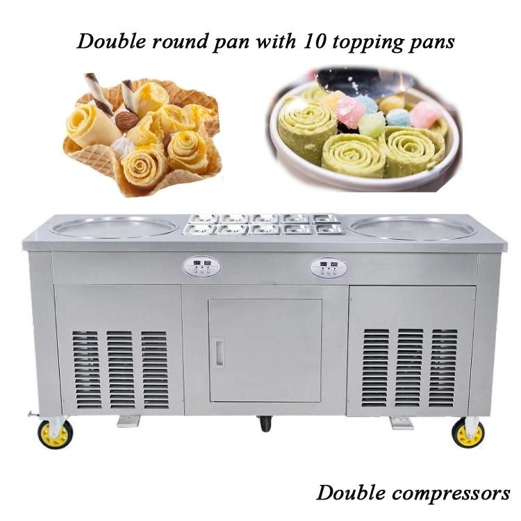 Stainless Steel Double Round 50cm Flat Pan Fruit Fried Ice Cream Roll Machine Frying Ice Cream Roller Machine