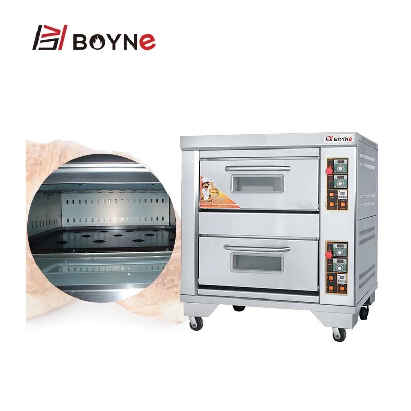 Stainless Steel Commercial Bakery Kitchen Equipment Gas Two Deck Two Trays Oven