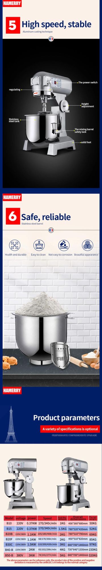 Dough Mixer Commercial Flour Blender Equipment 3-8kg for Bread Pizza Biscuit Noodle Pasta Stand