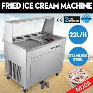 Double Square Pan Fried Ice Cream Machine Rolling Yogurt Maker W/ 5 Buckets 1060W