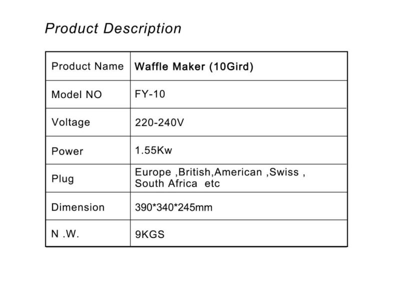 Commercial 10 Grids Non Stick Coating Waffle Maker